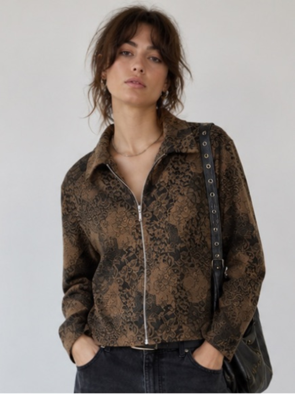 Briggs New York 90’s Brown Floral Wimsigoth Fairy Grunge Zip Jacket Size 12P